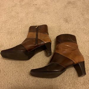 Square Toe Brown Patchwork Boots